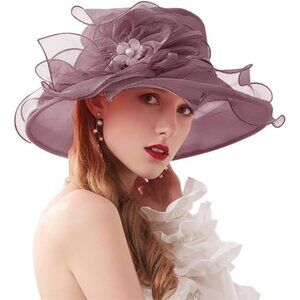 Women Organza Hats Cocktail Tea Party Purple